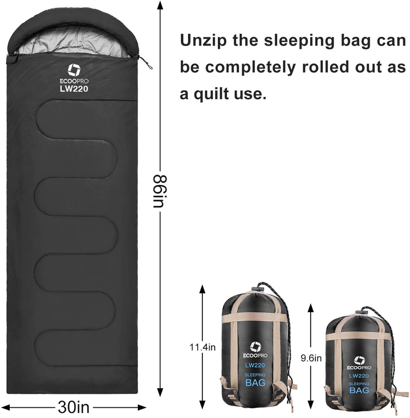 ECOOPRO Warm Weather Sleeping Bag - Portable, Waterproof, Compact Lightweight, Comfort with Compression Sack - Great for Outdoor Camping, Backpacking & Hiking-83 L X 30" W Fits Adults Sporting Goods > Outdoor Recreation > Camping & Hiking > Sleeping Bags ECOOPRO   
