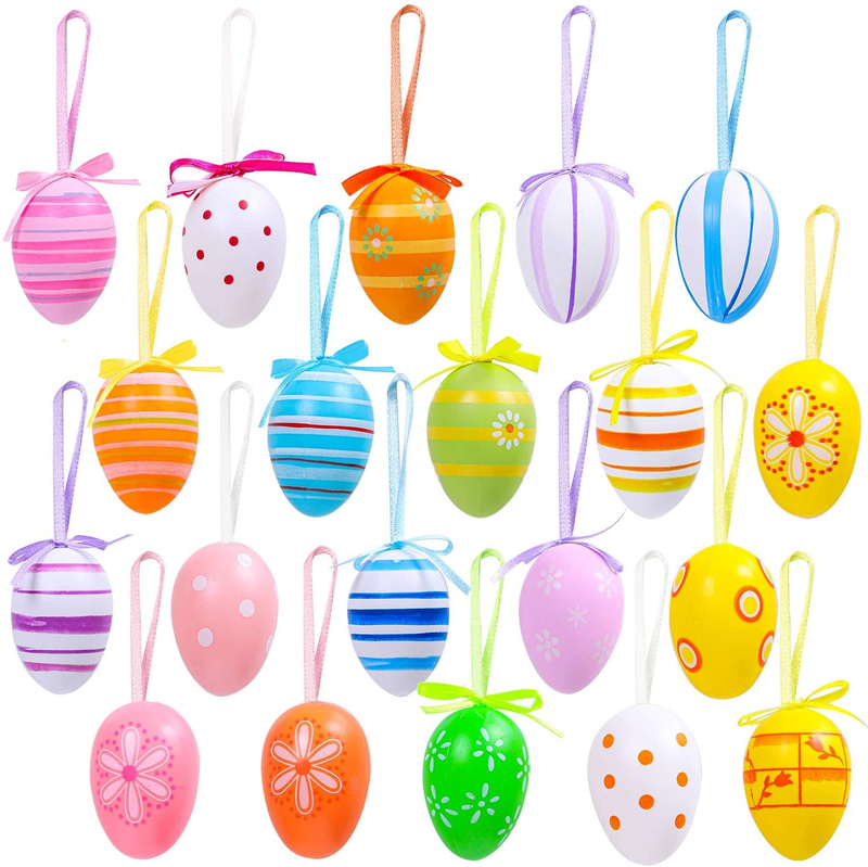 Elcoho 16 Pieces Easter Hanging Eggs Colorful Plastic Easter Eggs Easter Hanging Ornaments Easter Decoration, Random Styles Home & Garden > Decor > Seasonal & Holiday Decorations ELCOHO 20  