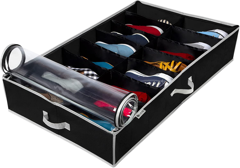 Extra-Large under Bed Shoe Storage Organizer - Underbed Storage Solution Fits Men'S and Women'S Shoes, High Heels, and Sneakers with Durable Vinyl Cover & Extra-Strong Zipper - Grey Furniture > Cabinets & Storage > Armoires & Wardrobes HOLDN’ STORAGE Black  