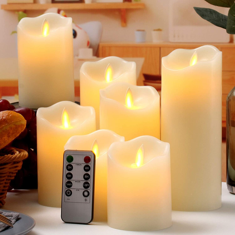 qinxiang Flameless Candles LED Candles Set of 7 (D:3" X H:4" 4" 5" 5" 6" 7" 8") Ivory Real Wax Pillar Battery Operated Candles with Dancing LED Flame 10-Key Remote and Cycling 24 Hours Timer Home & Garden > Decor > Home Fragrances > Candles qinxiang Default Title  