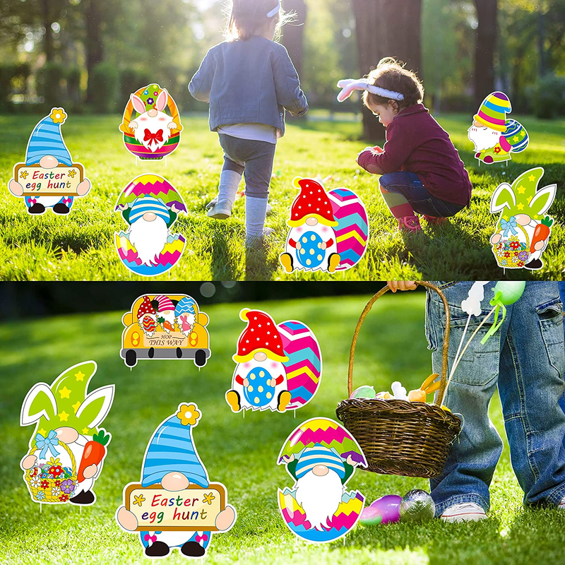 Luck Sea 8PCS Easter Decorations Gnomes Yard Signs Stakes - Bunny Eggs Hunt Basket Lawn Outdoor Party Decor Ornaments Home & Garden > Decor > Seasonal & Holiday Decorations luck sea   