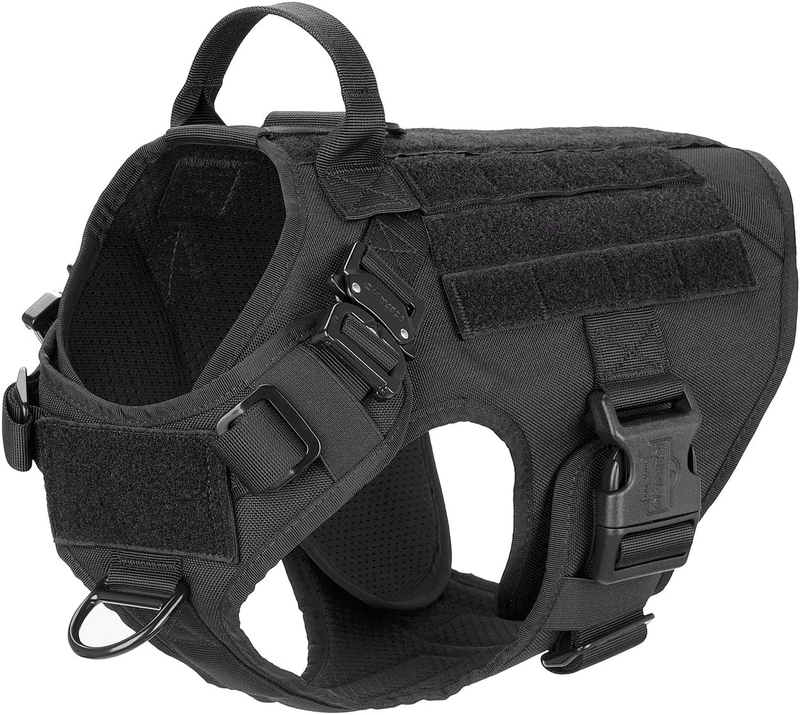 ICEFANG Tactical Dog Harness with 2X Metal Buckle,Working Dog MOLLE Vest with Handle,No Pulling Front Leash Clip,Hook and Loop for Dog Patch Animals & Pet Supplies > Pet Supplies > Dog Supplies ICEFANG Black M (Neck:16"-22" ; Chest:25"-31" ) 