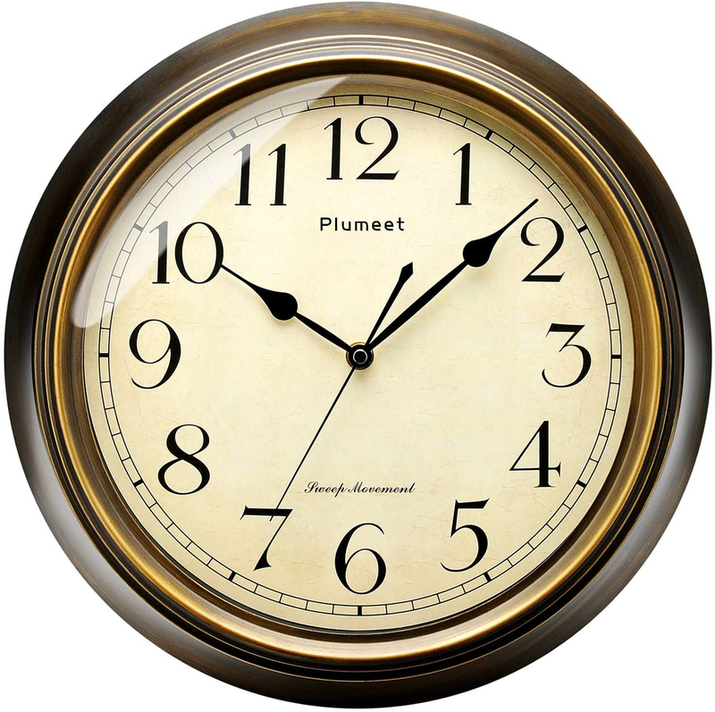 Plumeet Large Retro Wall Clock - 13'' Non Ticking Classic Silent Metal Clocks Decorative Kitchen Living Room Bedroom - Battery Operated (13'', Bronze) Home & Garden > Decor > Clocks > Wall Clocks Plumeet Bronze 13'' 