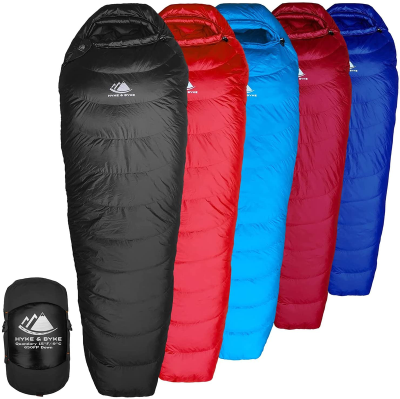 Hyke & Byke Quandary 650 Fill Power Duck down 15 Degree Backpacking Sleeping Bag for Adults Cold Weather Sleeping Bag - Synthetic Base - Ultra Lightweight 3 Season Camping Sleeping Bags for Kids Too Sporting Goods > Outdoor Recreation > Camping & Hiking > Sleeping BagsSporting Goods > Outdoor Recreation > Camping & Hiking > Sleeping Bags Hyke & Byke Black Regular 