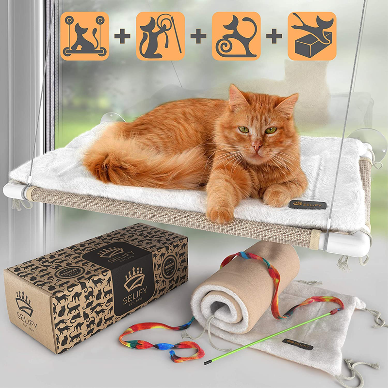 Selify Cat Window Perch - Free Fleece Blanket and Toy – Extra Large and Sturdy – Holds Two Large Cats – Easy to Assemble! Animals & Pet Supplies > Pet Supplies > Cat Supplies > Cat Beds Selify   