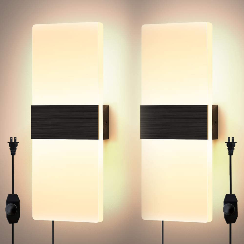 Lightess Dimmable Wall Sconce Plug in Modern LED Wall Sconces Set of 2 Warm White 12W Acrylic Wall Sconce Lighting with 6FT Plug in Cord On/Off Switch for Bedroom Living Room Corridor Home & Garden > Lighting > Lighting Fixtures > Wall Light Fixtures KOL DEALS   