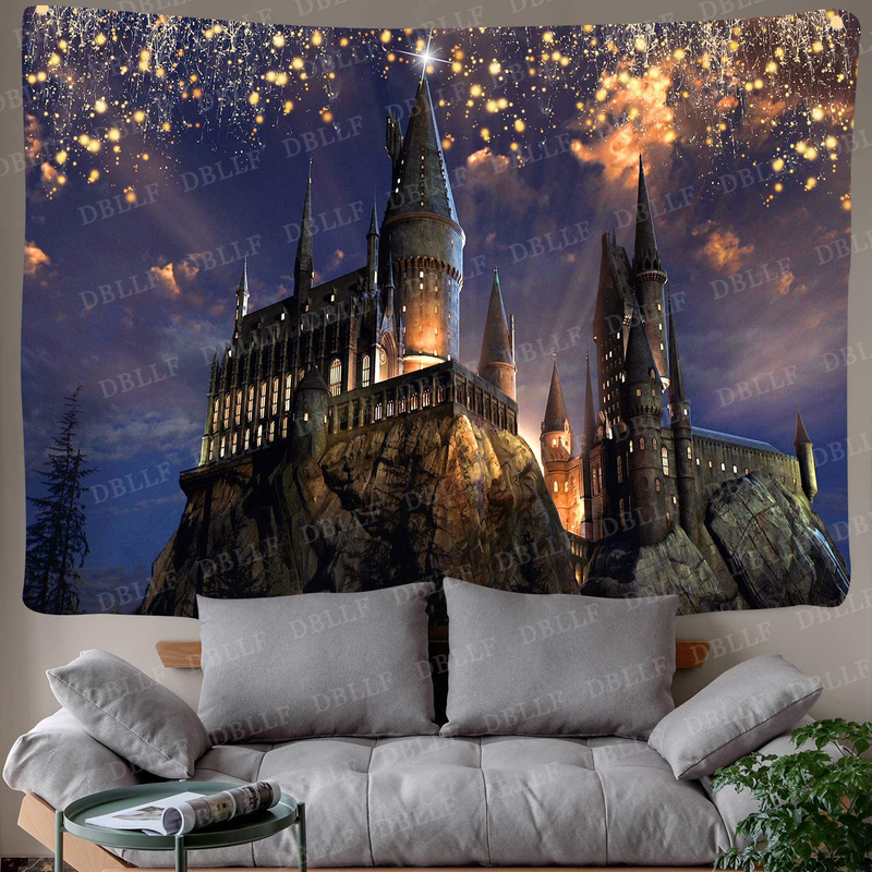 DBLLF Fantasy Castle Tapestry Gothic Style Ancient Castle Lights Forest Magic Night Scenic Wall Hanging,Velvet Decor for Living Room Bedroom Dorm DBZY1421