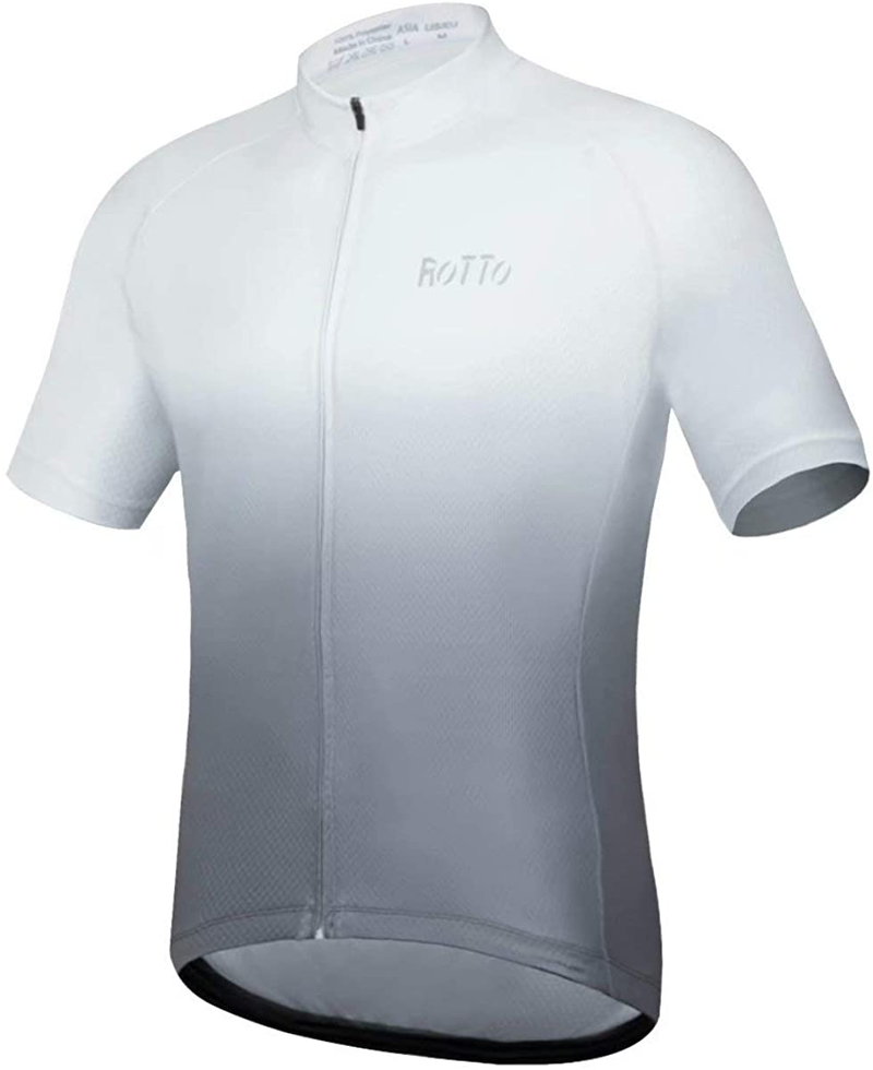 ROTTO Cycling Jersey Mens Bike Shirt Short Sleeve Gradient Color Series Sporting Goods > Outdoor Recreation > Cycling > Cycling Apparel & Accessories ROTTO B2 White-gray Medium 