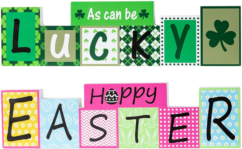 St Patricks Day/Easter Decorations Wooden Sign, DEWBIN Reversible Table Decor, Irish Theme & Easter Theme Farmhouse Table Decor, Free Standing Table Decorations for Desk, Shelf, Home, Office. Arts & Entertainment > Party & Celebration > Party Supplies DEWBIN   