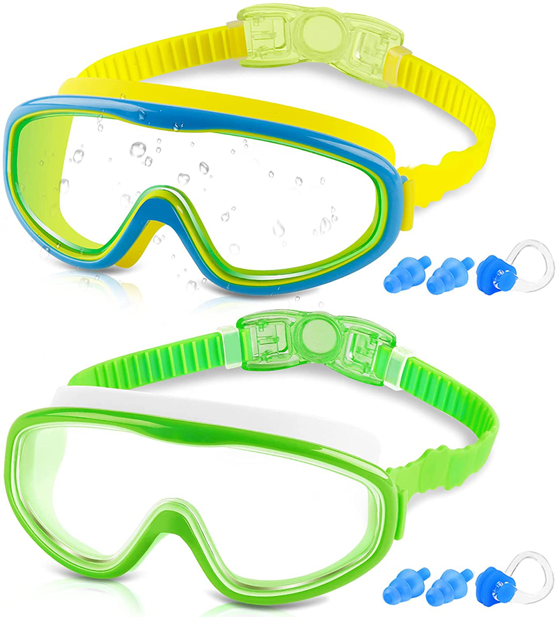 COOLOO Kids Goggles for Swimming for Age 3-15, 2 Pack Kids Swim Goggles with nose cover, No Leaking, Anti-Fog, Waterproof Sporting Goods > Outdoor Recreation > Boating & Water Sports > Swimming > Swim Goggles & Masks COOLOO F. Yellow+green  
