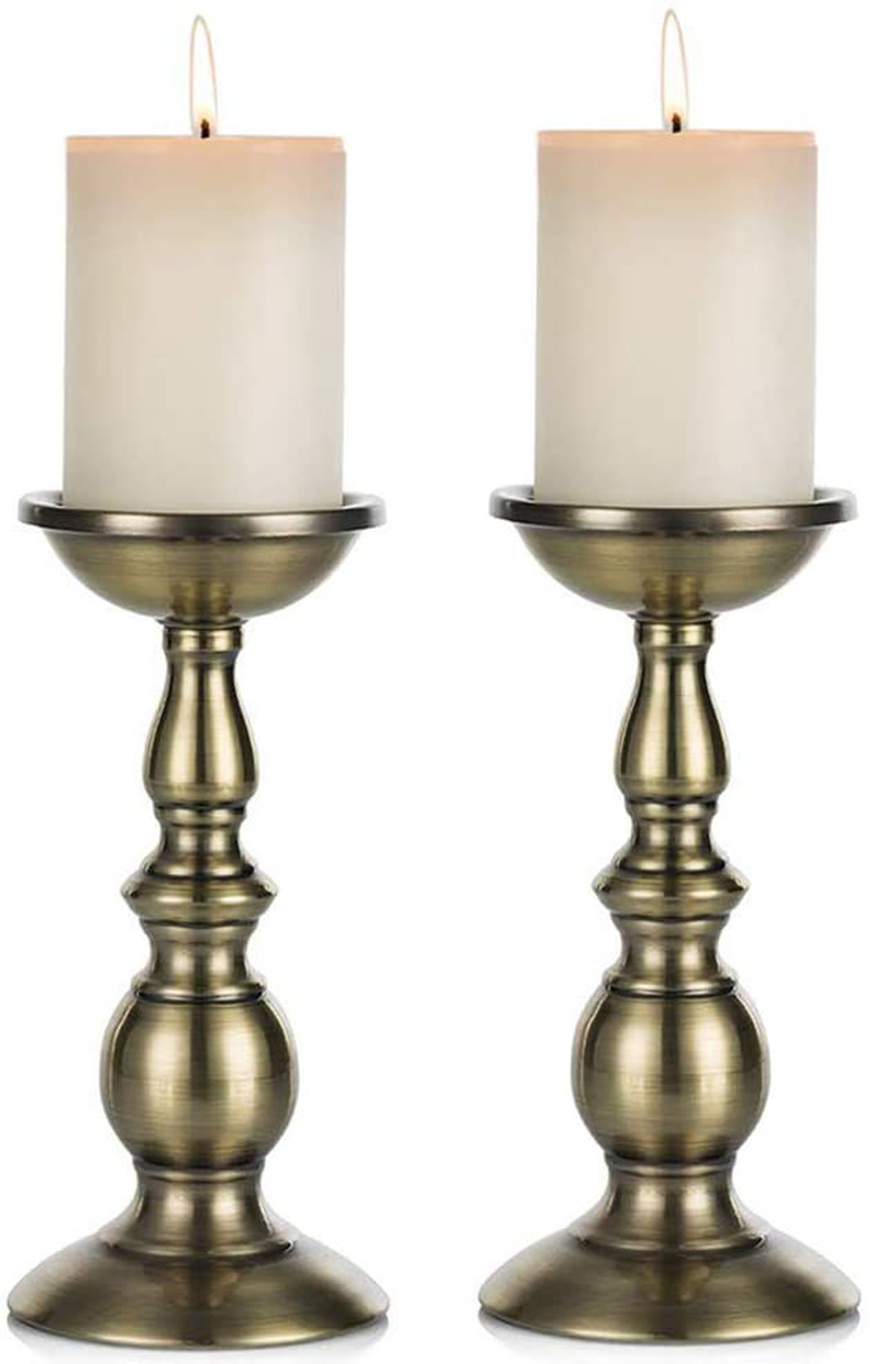 NUPTIO Pillar Candle Holders Metal Candle Holder Ideal for 3 inches Candles, Silver Candle Holder for Living Room, Gardens, Spa, Aromatherapy, Incense Cones, Wedding, Party, 2 Pcs Home & Garden > Decor > Home Fragrance Accessories > Candle Holders Fuzhou cangshan Bronze 2 x L 