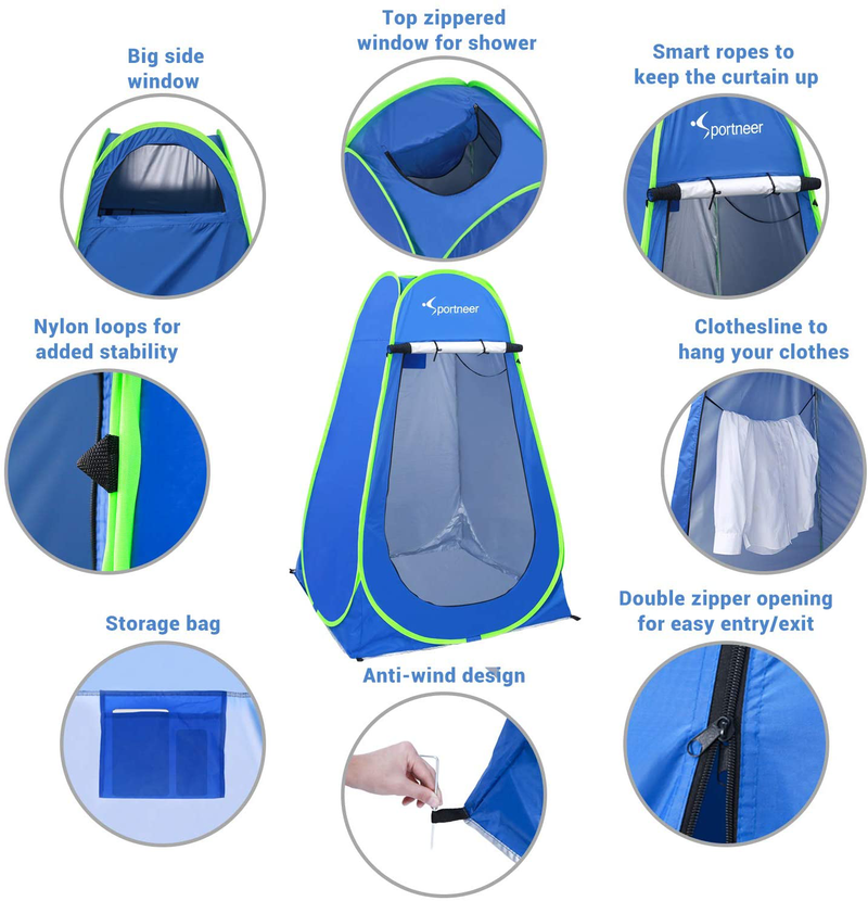 Sportneer Pop up Privacy Changing Tent Camping Shower Tent, Portable Dressing Bathroom Potty Tent for Camping Hiking Toilet Beach Sun Shelter Picnic Fishing with Carrying Bag, UPF50+ 6.25 Ft Tall