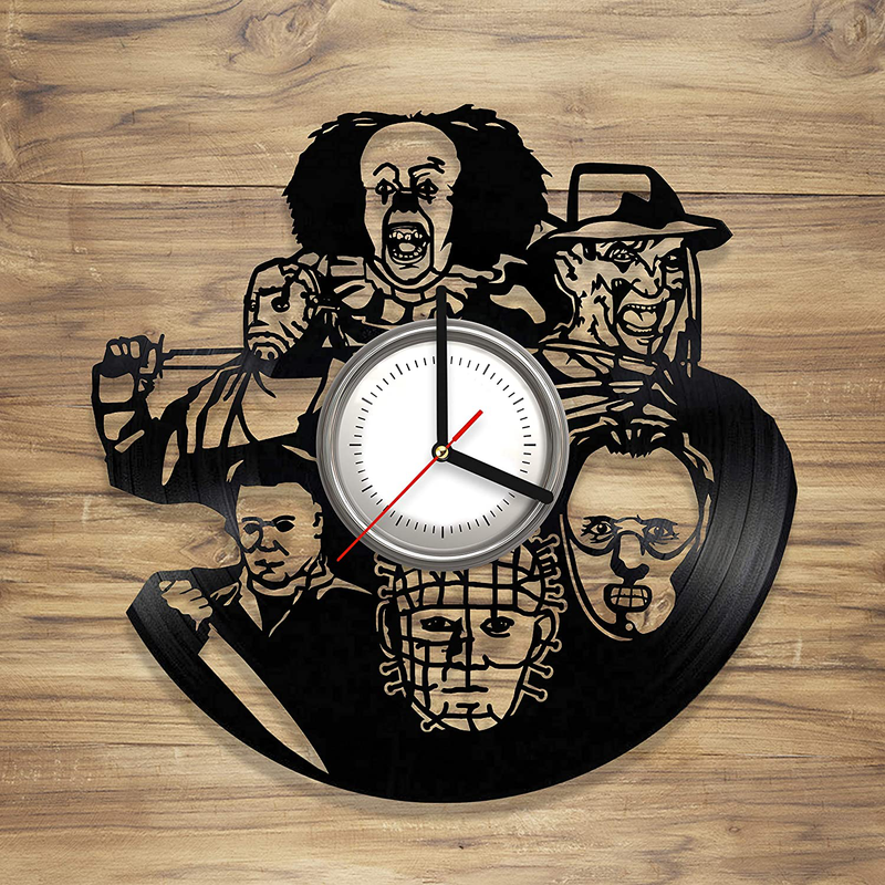 Halloween Vinyl Wall Clock Best Horror Freddy Krueger It Pennywise Jason Voorhees Michael Myers Decorate Home idea for Him Her (12 inches) Home & Garden > Decor > Clocks > Wall Clocks DecorArt Studio   