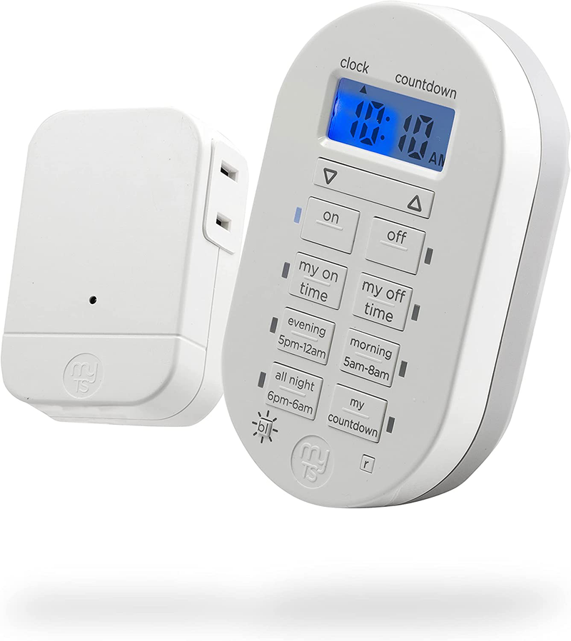 myTouchSmart Wireless Programmable Indoor Digital Timer with Remote, Plug-in, 1 Outlet Polarized, 2 Custom On/Off Times, 24 Hour Countdown, 3 Daily Preset Options, Backlit Display, 35166, White