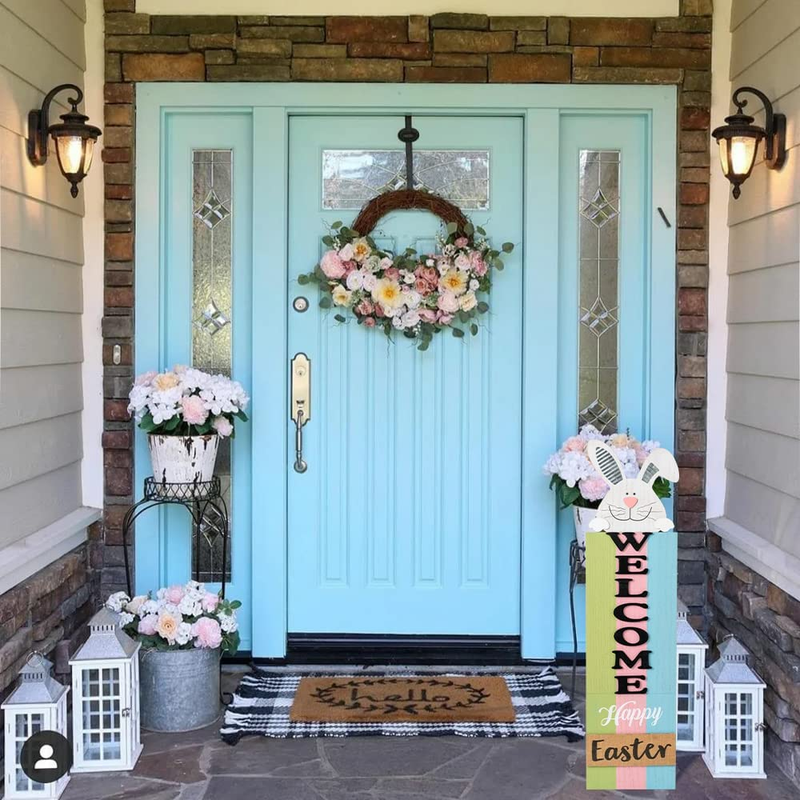 DECSPAS Welcome Sign for Front Door, 36" Wooden White Easter Bunny Ornaments Easter Decorations for the Home, Happy Easter Sign Farmhouse Easter Decor, Spring Easter Welcome Home Decorations Outdoor Rustic Front Porch Decor for Outside Home & Garden > Decor > Seasonal & Holiday Decorations DECSPAS   