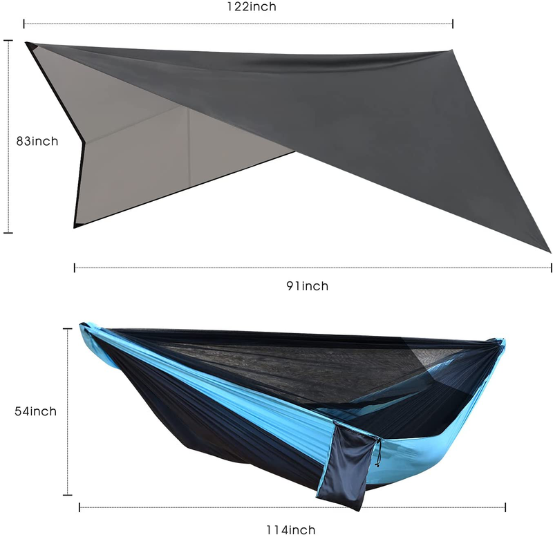 OTraki Camping Hammock with Mosquito Net and Rainfly Tarp Portable Double Hammock with Tree Straps 2 Person Use for Outdoor Travel Backpacking Hiking Yard Garden Picnic