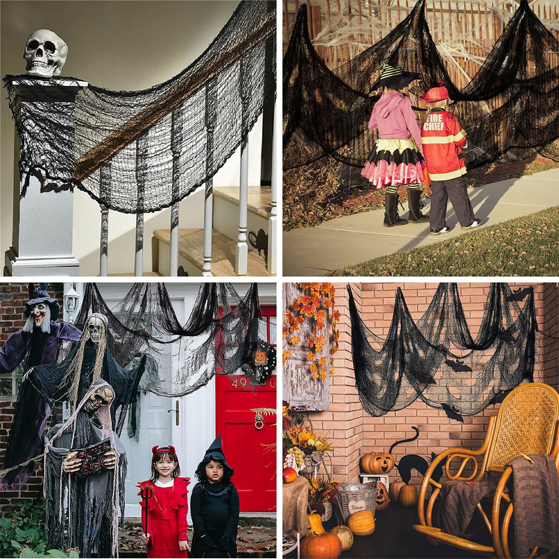 Ollny Halloween Creepy Cloth 80 x 200 in, Scary Gauze Doorways Spooky Giant Tapestry for Halloween Party Supplies Decorations Outdoor Yard Home Wall Decor, Black Arts & Entertainment > Party & Celebration > Party Supplies Ollny   