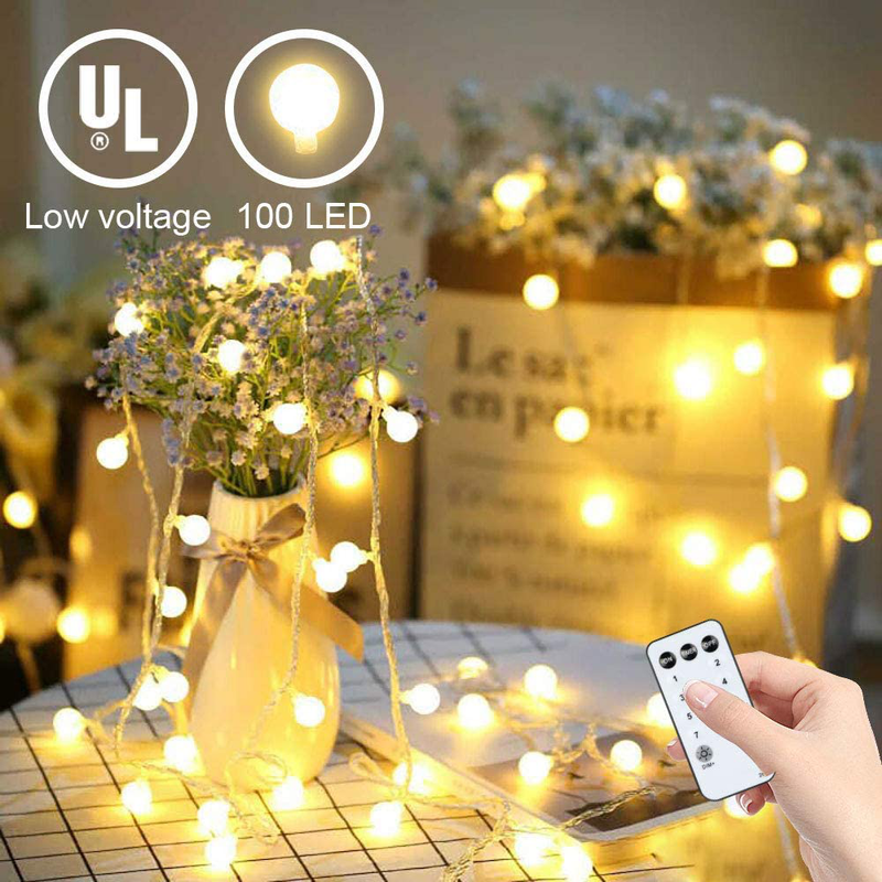 Globe String Lights 49ft 100 Led with Remote Timer,Indoor String Lights for Bedroom Wall Patio Party Home Wedding, Extendable Outdoor Garden Yard Decorative. Home & Garden > Lighting > Light Ropes & Strings Y YUEGANG   