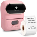 Phomemo-M110 Label Printer- Portable Mini Bluetooth Thermal Label Maker Apply to Labeling, Office, Cable, Retail, Barcode and More, Compatible with Android & iOS System, with 1 40×30mm Label, Pink