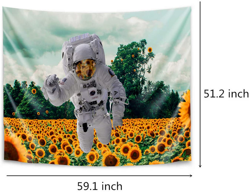 MENTAIQI Vibrant Trippy Sunflower Spaceman Tapestry, Psychedelic Hippie Astronaut Roam at The Sunflower Field Art Wall Hanging Decorations for Room Dorm Home & Garden > Decor > Artwork > Decorative Tapestries MENTAIQI   