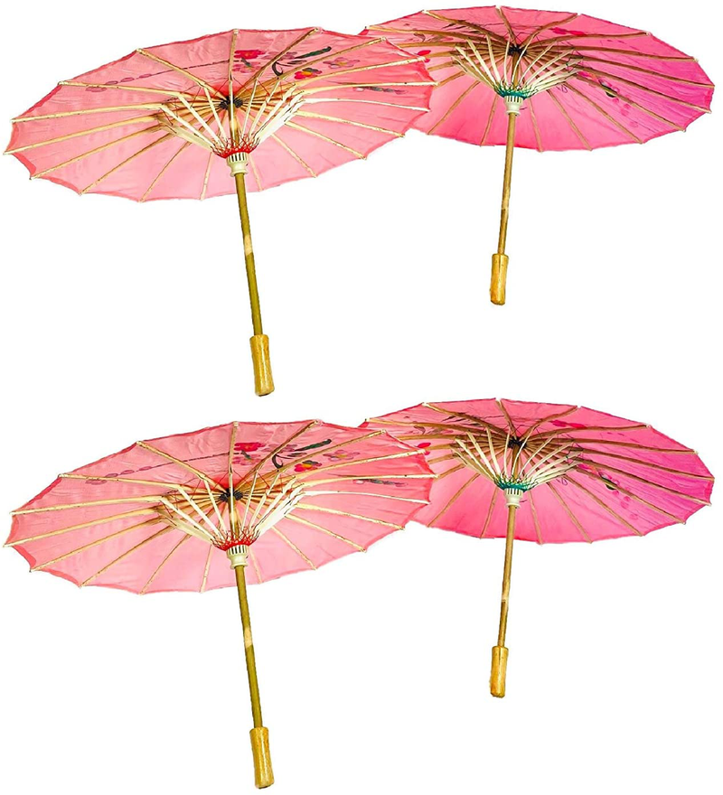 TJ Global PACK OF 4 Japanese Chinese Kids Size 22" Umbrella Parasol For Wedding Parties, Photography, Costumes, Cosplay, Decoration And Other Events - 4 Umbrellas (Pink) Home & Garden > Lawn & Garden > Outdoor Living > Outdoor Umbrella & Sunshade Accessories TJ Global   