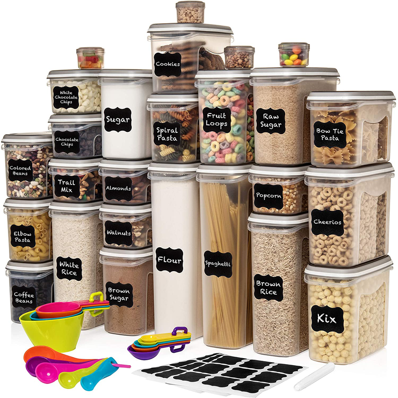 LARGEST Set of 52 Pc Food Storage Containers (26 Container Set) Shazo Airtight Dry Food Space Saver W Interchangeable Lid, 14 Measuring Cups + Spoons, Labels + Marker - One Lid Fits All - Reusable Home & Garden > Kitchen & Dining > Food Storage Shazo 52 pc Grey  