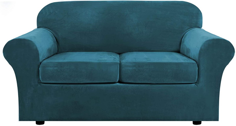 Real Velvet Plush 3 Piece Stretch Sofa Covers Couch Covers for 2 Cushion Couch Loveseat Covers (Base Cover Plus 2 Individual Cushion Covers) Feature Thick Soft Stay in Place (Medium Sofa, Ivory) Home & Garden > Decor > Chair & Sofa Cushions H.VERSAILTEX Deep Teal Medium 