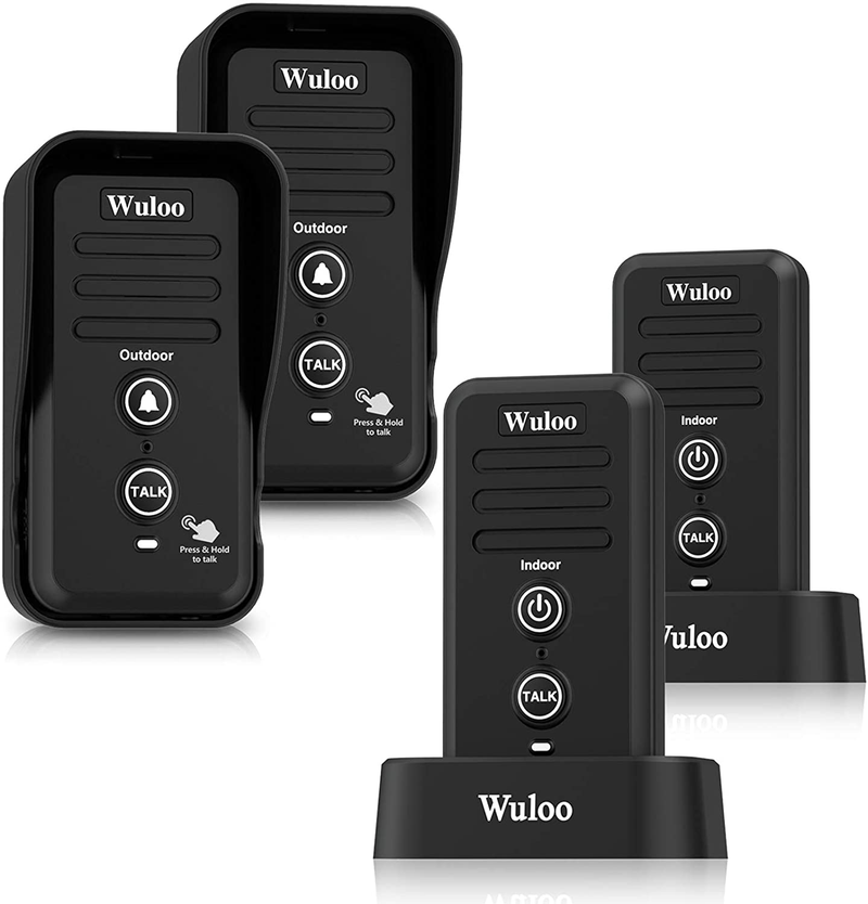 Wuloo Wireless Intercom Doorbells for Home Classroom, Intercomunicador Waterproof Electronic Doorbell Chime with 1/2 Mile Range 3 Volume Levels Rechargeable Battery Including Mute Mode(Black, 1&2) Electronics > Communications > Intercoms Wuloo 2T2-Black  