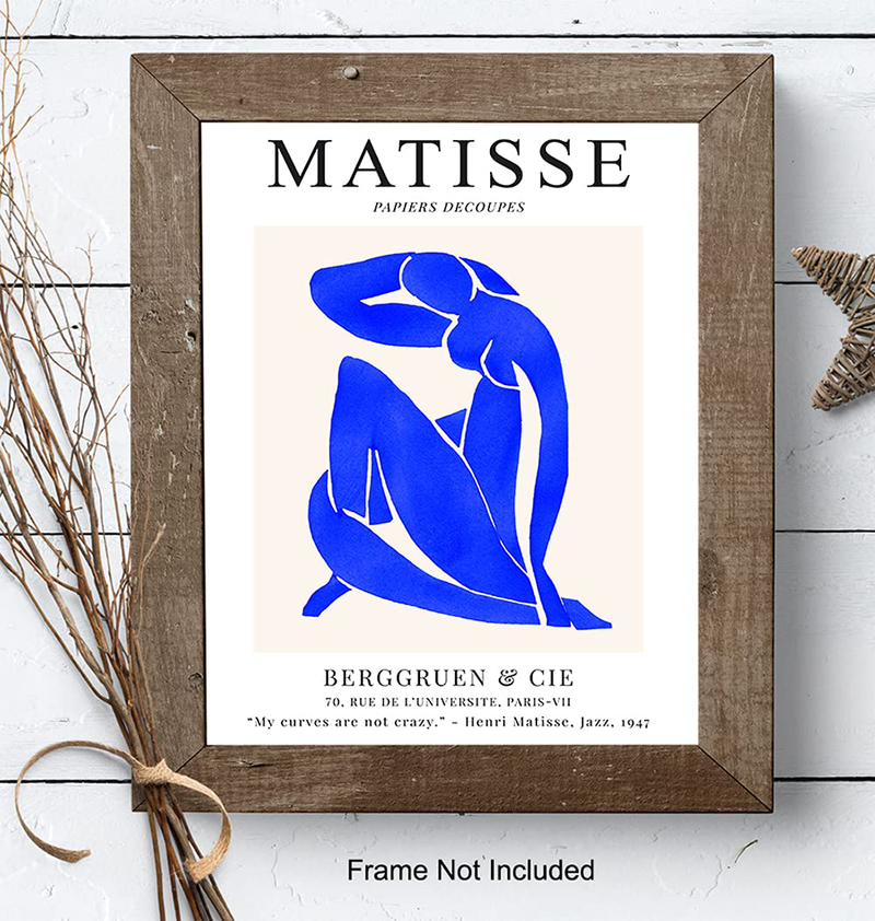 Matisse Wall Art - Blue Matisse Poster, 8X10 - Matisse Print - Minimalist Wall Art - Abstract Art - Line Art Decor - Mid Century Modern Wall Art - Henri Matisse - Aesthetic Pictures - Minimal Wall Art Home & Garden > Decor > Artwork > Posters, Prints, & Visual Artwork Yellowbird Art & Design   