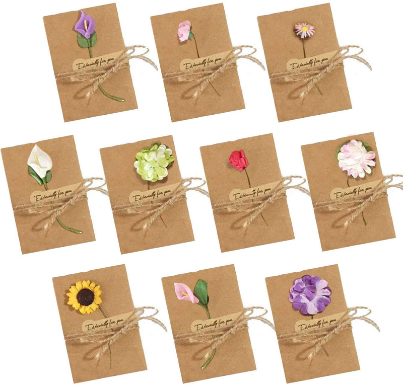 JOHOUSE Dried Flowers Greeting Cards, 50PCS Handmade Greeting Cards Vintage Kraft Blank Note Card Thank Notes for Birthday Party Invitation Card