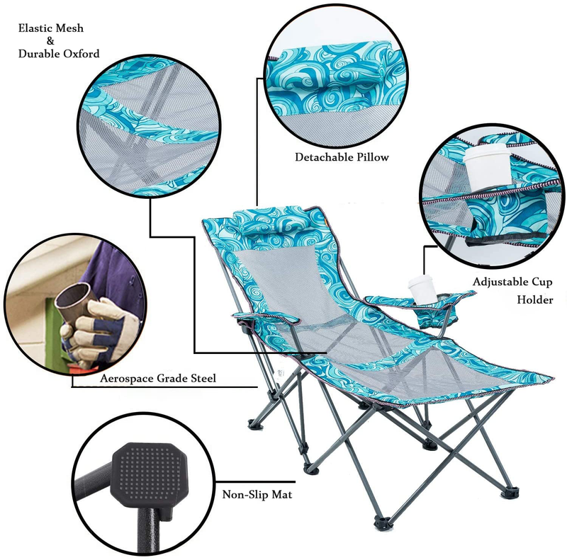 Portable Camping Chair with Footrest Mesh Folding Reclining Chair for Adults 300Lb Sporting Goods > Outdoor Recreation > Camping & Hiking > Camp Furniture ARMOR CASTLE   