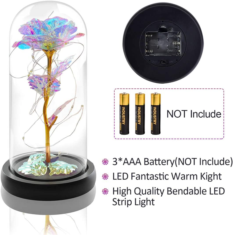 Gifts for Women,Christmas Stocking Stuffers Gifts for Her Mom Gramdma Wife,Unique Colorful Artificial Rose Flower&Led Light Glass Dome Gifts for Xmas Birthday Mother'S Day Valentine'S Day Anniversary