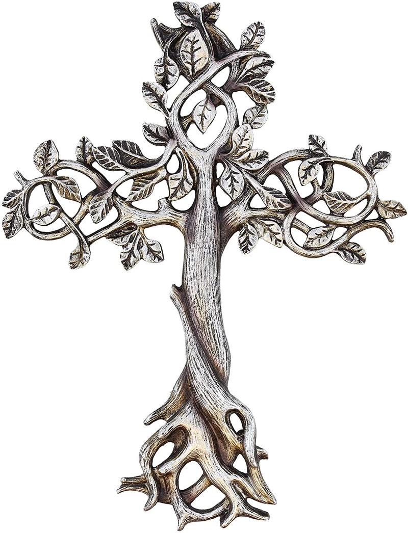 Old River Outdoors Tree of Life Wall Cross 11 1/2" - Decorative Spiritual Art Sculpture Antique Silver Finish Home & Garden > Decor > Artwork > Sculptures & Statues Old River Outdoors Default Title  