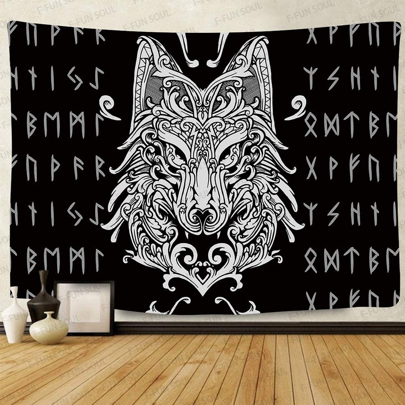 F-FUN SOUL Viking Tapestry, Large 80x60inches Soft Flannel Viking Decor, Mysterious Viking Bear Meditation Psychedelic Runes Wall Hanging Tapestries for Living Room Bedroom Decor GTLSFS9 Home & Garden > Decor > Artwork > Decorative Tapestries F-FUN SOUL Gtzyfs419 80x60 