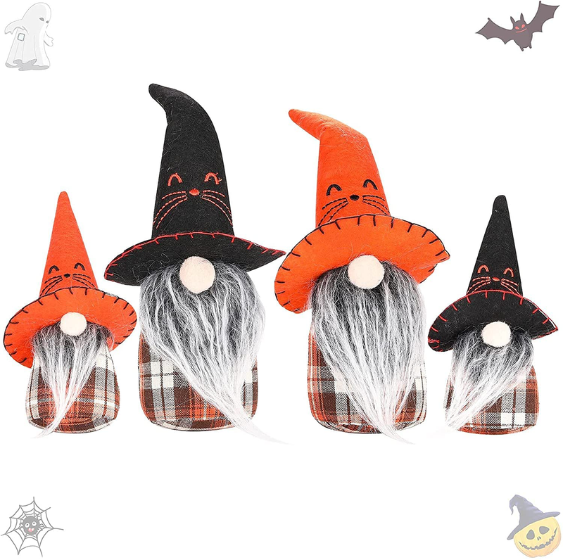 Fonder Mols Halloween Witch Gnomes Plush Decor(Pumpkin Check, 4pcs), Nordic Faceless Elf Doll w/ Cat Hat, Farmhouse Halloween Fall Thanksgiving Day Dwarf Home Household Gifts Arts & Entertainment > Party & Celebration > Party Supplies Fonder Mols   