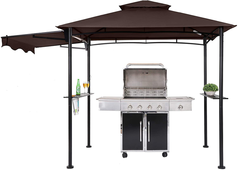 FAB BASED 8x5 Grill Gazebo Canopy for Patio Outdoor BBQ Gazebo with Shelves Barbeque Grill Canopy with Extra 2 LED Lights Home & Garden > Lawn & Garden > Outdoor Living > Outdoor Structures > Canopies & Gazebos FAB BASED Brown with sun shade 