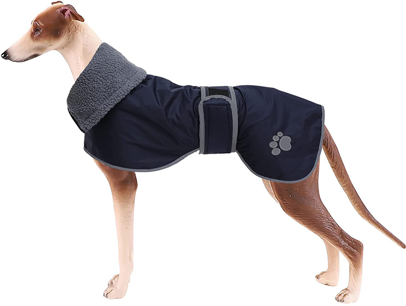 Geyecete Dog Winter Coat Greyhound Raincoat Fabric with Lamb Velvet inside Outdoor Dog Apparel with Adjustable Bands for Medium, Large Dog Animals & Pet Supplies > Pet Supplies > Dog Supplies > Dog Apparel Geyecete Navy Small 