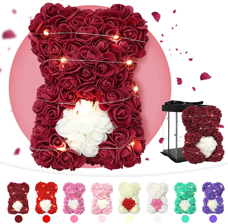 Rose Bear-Personalized Gifts for Her, Romantic Flower Bear Contains over 300 Artificial Flowers, Unique Gifts for Valentines Day Birthday, Handmade Sparkle Rose Teddy Bear (Light Pink Rose Bear) Home & Garden > Decor > Seasonal & Holiday Decorations Geousnest Wine Red Rose Bear  