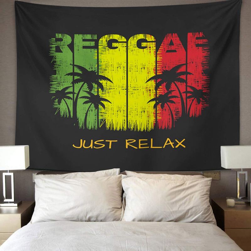 TOMPOP Tapestry Colorful of Reggae Music Slogan Just Relax Graphics Green Home Decor Wall Hanging for Living Room Bedroom Dorm 50x60 Inches Home & Garden > Decor > Artwork > Decorative Tapestries TOMPOP   