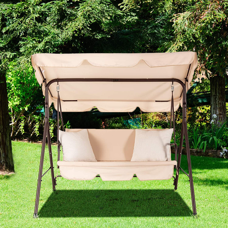 Fundouns 2-Person Patio Porch Swing Chair, Patio Swing with Canopy and Removable Cushions - Beige Home & Garden > Lawn & Garden > Outdoor Living > Porch Swings Fundouns   