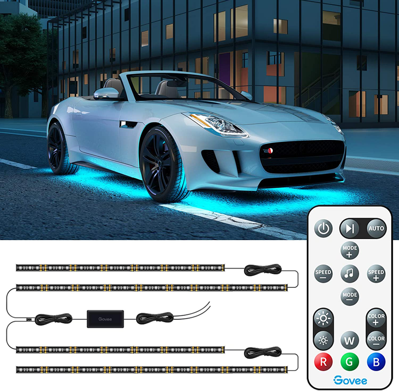 Govee Exterior Car LED Lights, RGB Underglow Car Lights with Remote Control, 32 Colors Changing, 7 Scene Mode, Music Mode, Dimmable 2 Lines Design Underlights for Cars, SUVs, Trucks, DC 12-24V