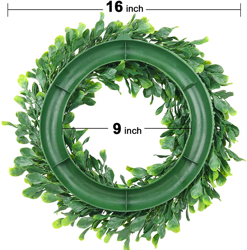 Eladeco Faux Boxwood Wreath 15" Artificial Green Leaves Wreath for Front Door Hanging Wall Window Wedding Party Decoration Home & Garden > Decor > Seasonal & Holiday Decorations ElaDeco   