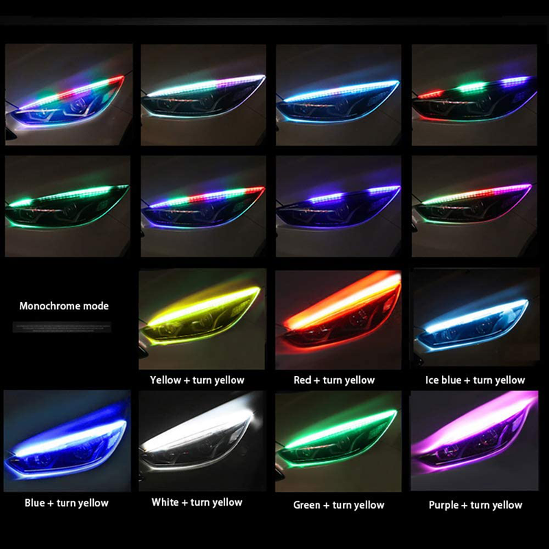 Exterior Car LED Lights - Multicolor 2 Pcs 24 inches Daytime Running Lights, RGB Flexible LED Strip Light Kits - for Car Replacement Switchback Headlight Decorative Lamp and Turn Signal Lights Vehicles & Parts > Vehicle Parts & Accessories > Vehicle Maintenance, Care & Decor HOLDCY   