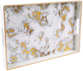 MAONAME Plastic Decorative Tray, Rectangular Marbling Tray with Handles, Coffee Table Serving Tray for Ottoman, Bathroom, Storage | 15.7" Lx 10.2" W X 1.57" H Home & Garden > Decor > Decorative Trays MAONAME Wipe Gold White 1 