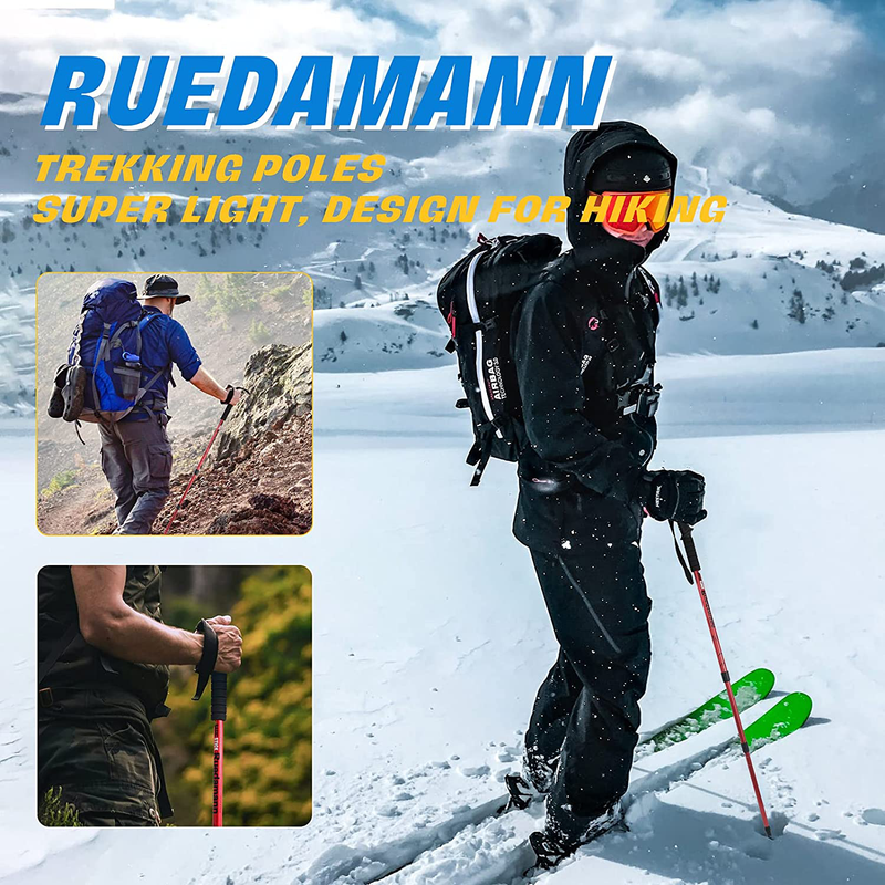 Ruedamann 24.8" to 53.1" Trekking Poles,Lightweight Hiking Poles,220 Lbs Capacity,2Pc Collapsible Adjustable Walking Sticks,Shock-Absorbent,Twist-Lock,All Terrain Accessories, 6 Pairs of Tips Sporting Goods > Outdoor Recreation > Camping & Hiking > Hiking Poles Ruedamann   