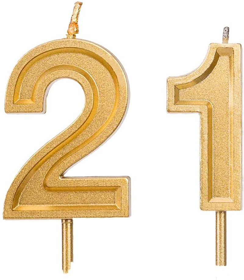 Qj-solar 2.76 inch Gold 21st Birthday Candles,Number 21 Cake Topper for Birthday Decorations