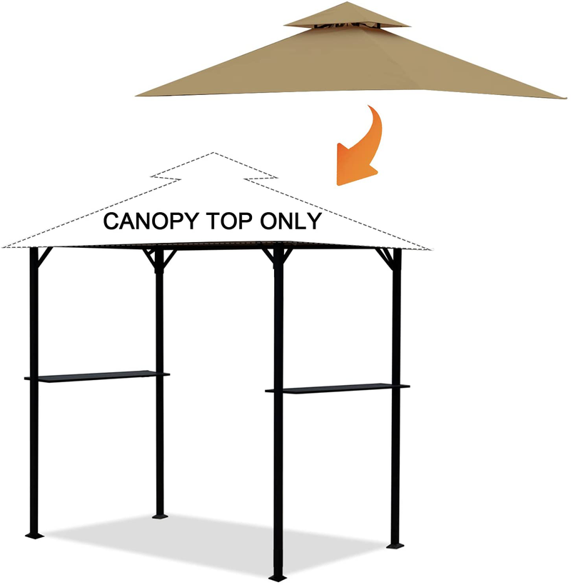 Grill Gazebo Replacement Canopy Roof - Viragzas 5x8 Double Tiered Gazebo Shelter Canopy Top Cover Outdoor BBQ Tent Roof ONLY FIT for Model L-GG001PST-F (Khaki)