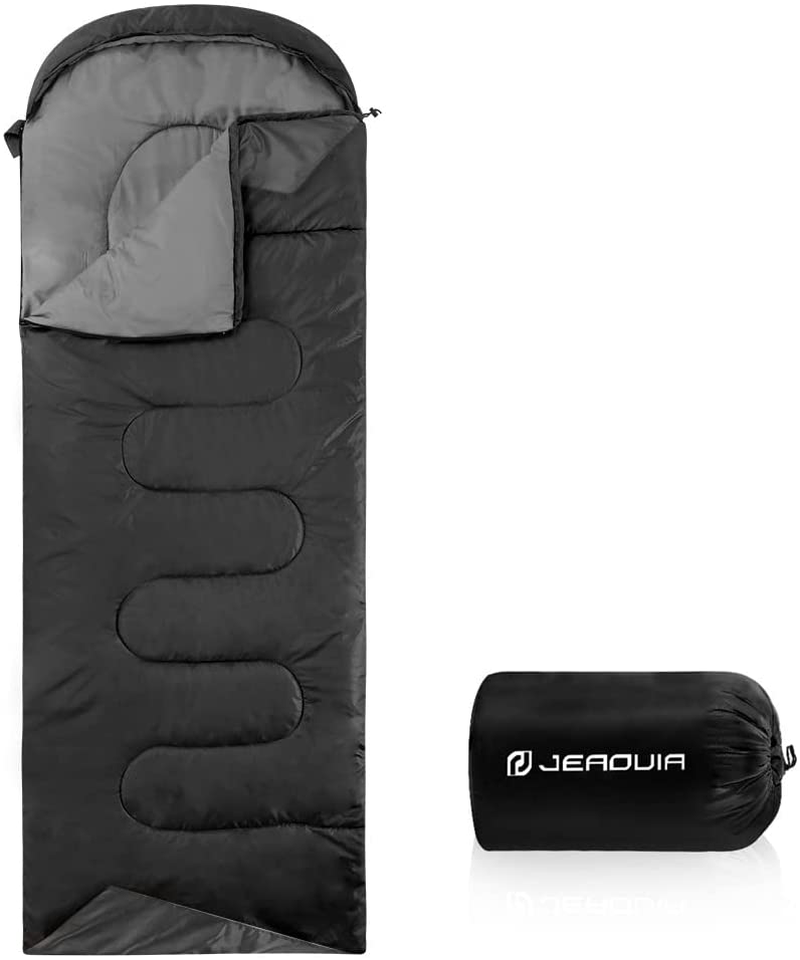 Sleeping Bags for Adults Backpacking Lightweight Waterproof- Cold Weather Sleeping Bag for Girls Boys Mens for Warm Camping Hiking Outdoor Travel Hunting with Compression Bags Sporting Goods > Outdoor Recreation > Camping & Hiking > Sleeping Bags JEAOUIA Black 86.6" x 31.5"  