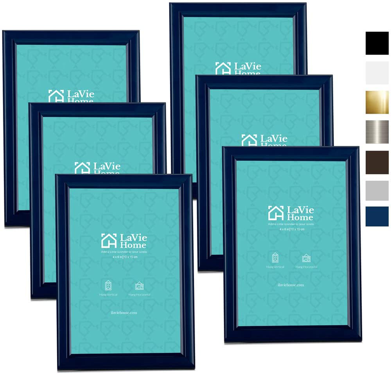 LaVie Home 4x6 Picture Frames (6 Pack, Black) Simple Designed Photo Frame with High Definition Glass for Wall Mount & Table Top Display, Set of 6 Classic Collection Home & Garden > Decor > Picture Frames LaVie Home Blue 4x6 