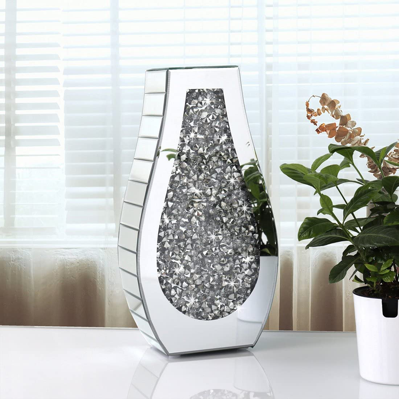Flower Vase Crushed Diamond Mirrored Vase Crystal Silver Glass Decorative Mirror Vase Large Size Luxury for Home Decor. Arc-Shaped Thickened. Can’t Hold Water. Home & Garden > Decor > Vases ALLARTONLY   